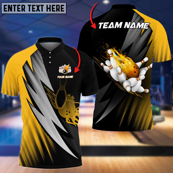 Maxcorners Bowling Ball And Pins Thunder Polka Dot Motifs Multicolor Option Customized Name 3D Shirt