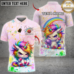 Maxcorners Bowling Cute Angry Unicorn Rainbow Bowling Ball Personalized Name 3D Unisex Shirt