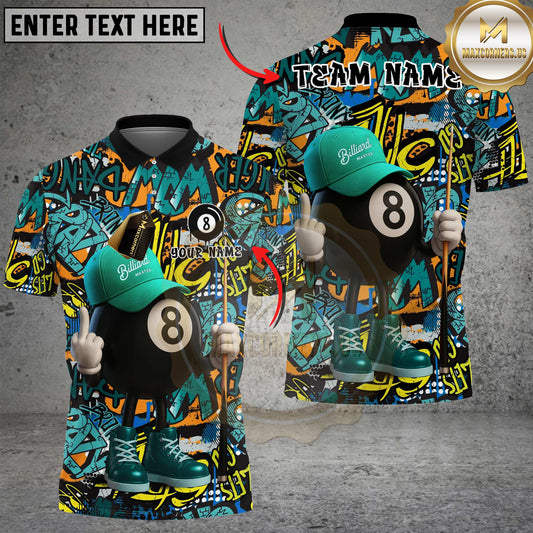Maxcorners Graffiti Style 8-Ball Billiard Multicolor Customized Name, Team Name 3D Shirt