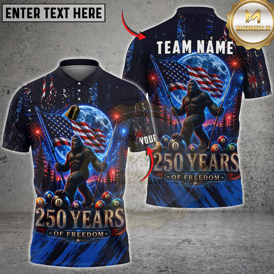 Maxcorners Billiards Bigfoot American Flag 8 Ball Freedom Design Personalized Name 3D Unisex Shirt