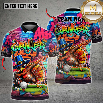 Maxcorners Golf Dabbing Turkey Graffiti Gamer Style Golf Ball Tee Personalized Name 3D Unisex Shirt