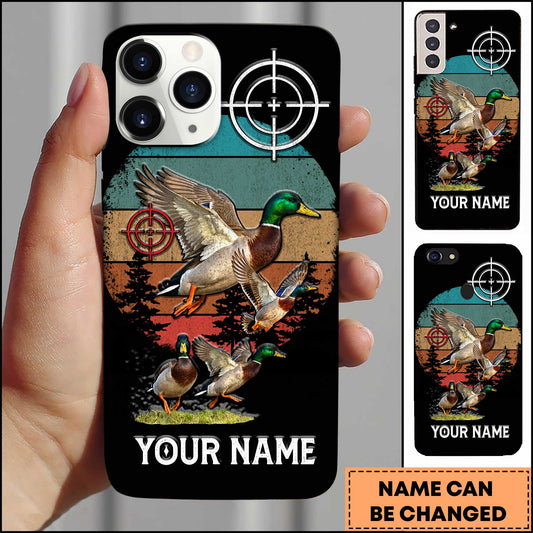 Maxcorners Hunting Mallard Duck Vintage Sunset Crosshair Personalized Name 3D Phone Case