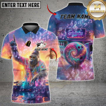 Maxcorners Bowling DJ Gorilla Music Sunset Customized Name, Team Name 3D Shirt