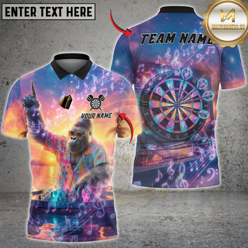 Maxcorners Darts DJ Gorilla Music Sunset Customized Name, Team Name 3D Shirt