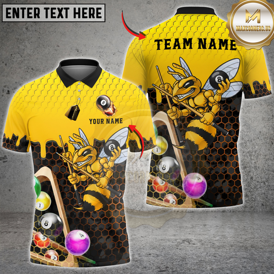 Maxcorners Billiards Angry Bee 8 Ball Honeycomb Personalized Name 3D Unisex Shirt