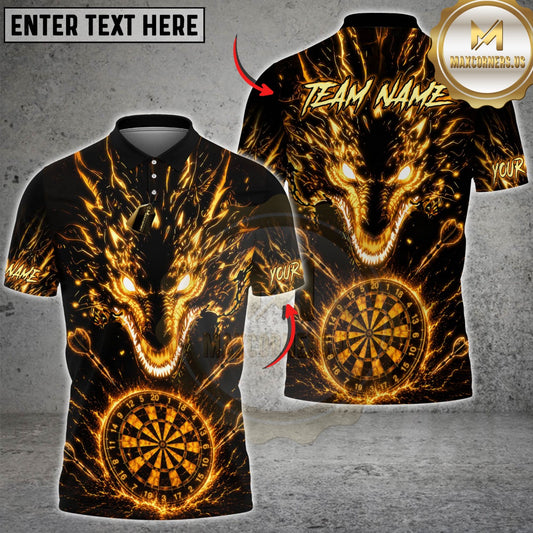 Maxcorners Darts Golden Fire Dragon Dartboard Design Multicolor Customized Name, Team Name 3D Shirts