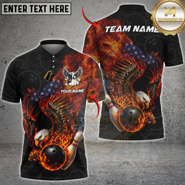 Maxcorners Bowling Patriotic Flaming Eagle Fire Customized Name, Team Name 3D Shirt