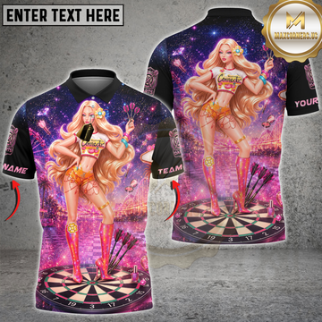 Maxcorners Darts Pink Fashion Girl Dartboard Design Personalized Name 3D Unisex Shirt