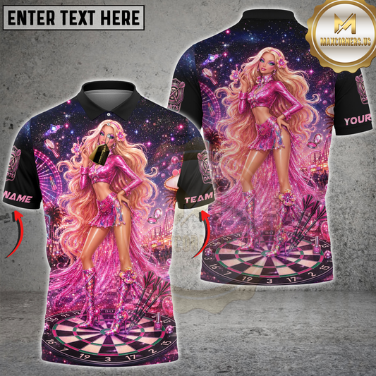 Maxcorners Darts Sparkle Blonde Diva Dartboard Design Personalized Name 3D Unisex Shirt