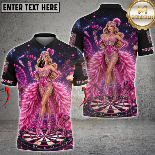 Maxcorners Darts Glamorous Pink Showgirl Dartboard Design Personalized Name 3D Unisex Sh