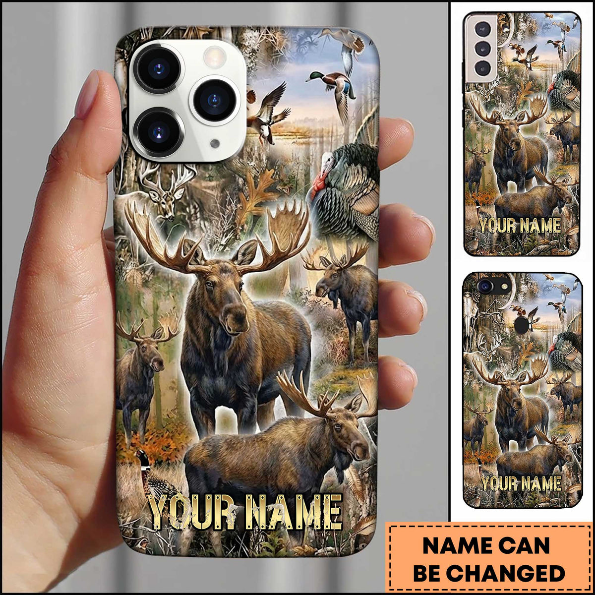 Maxcorners Moose Hunting Wildlife Forest Scene Personalized Name 3D Ph