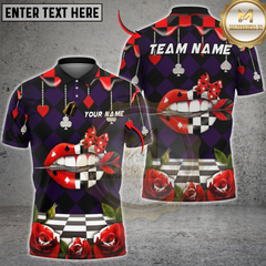 Maxcorners Darts Card Suit Harlequin Roses Lips Dart Personalized Name, Team Name 3D Shirt