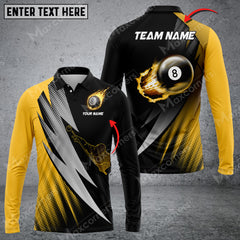 Maxcorners Billiard Signature Multicolor Option Customized Name Long Sleeve Polo Shirt