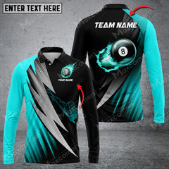 Maxcorners Billiard Signature Multicolor Option Customized Name Long Sleeve Polo Shirt