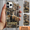 Maxcorners Rustic American Flag Woodland Branches Deer Hunting Premium Personalized Name Phone Case