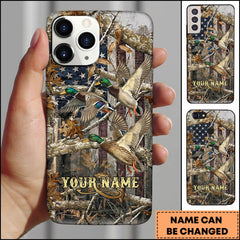 Maxcorners Rustic American Flag Woodland Branches Duck Hunting Premium Personalized Name Phone Case