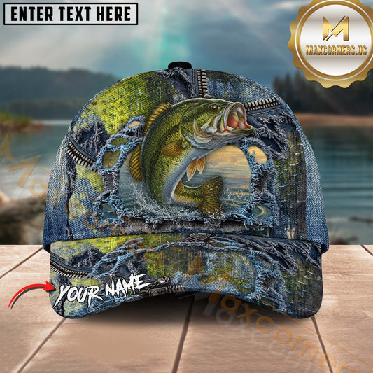 Maxcorners Fishing Ripped Denim Personalized Name 3D Cap