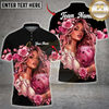 Maxcorners Bowling Pink Rose Girl Bowling Ball Design Personalized Name 3D Unisex Shirt