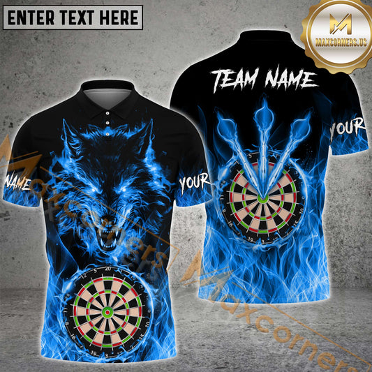 Maxcorners Wolf Fire Flame Darts Jersey Multicolor Option Customized Name, Team Name 3D Shirt