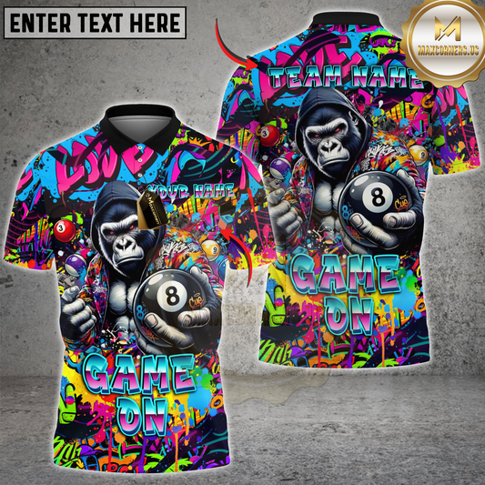 Maxcorners Gorilla Billiards 8 Pool Graffiti Game On Personalized Name, Team Name 3D Shirt