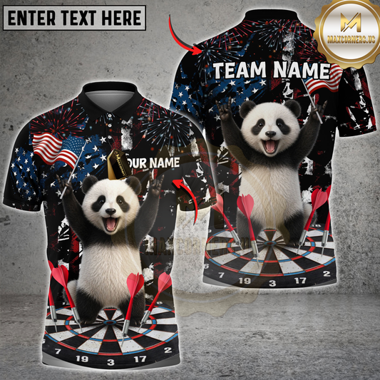 Maxcorners Darts Cute Panda Dartboard Fireworks American Flag Personalized Name, Team Name 3D Shirt