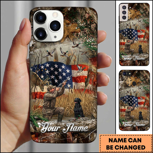 Maxcorners Duck Hunting American Flag Personalized Name Phone Case