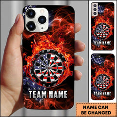 Maxcorners Darts Flaming Fire American Flag Personalized Name 3D Phone Case