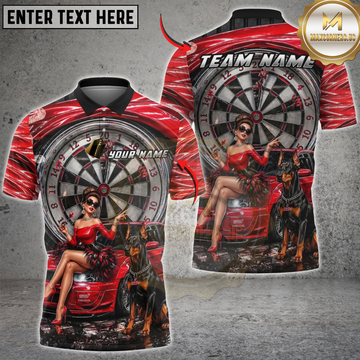 Maxcorners Dart Red Car Luxury Girl Doberman Design Personalized Name 3D Unisex Shirt