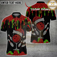 Maxcorners Bowling Christmas Hat Glitter Dripping Multicolor Customized Name, Team Name 3D Shirts
