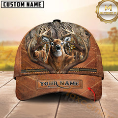 Maxcorners Buck Hunter Leather Zip Hunting Personalized Hat 3D Printed Multicolor