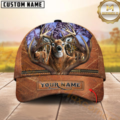 Maxcorners Buck Hunter Leather Zip Hunting Personalized Hat 3D Printed Multicolor