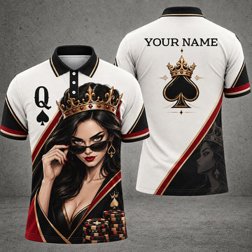 Maxcorners Queen of Spades 3D Poker Personalized Name Polo