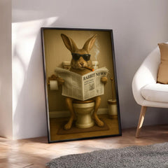Maxcorners Funny Rabbit Reading News Bathroom Wall Art – Rustic Decor for Men, Hunting Cabin Poster, Hilarious Gift for Dad