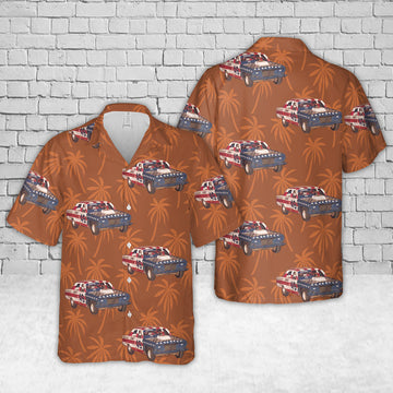 Maxcorners American Flag Classic Car Palm Tree Hawaiian Shirt