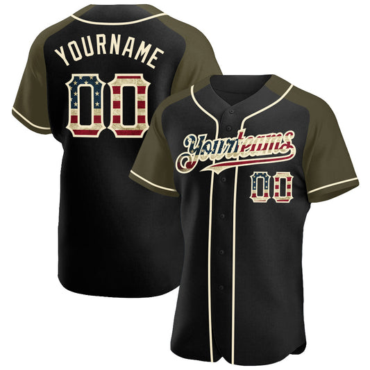 Maxcorners Custom Navy Vintage USA Flag Crimson-Cream Premium Raglan Sleeves Baseball Jersey LM0210