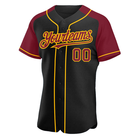 Maxcorners Custom Black Crimson-Gold Authentic Raglan Sleeves Baseball Jersey LM2605