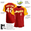 Maxcorners Custom Red White-Gold Authentic Raglan Sleeves Baseball Jersey LM2605