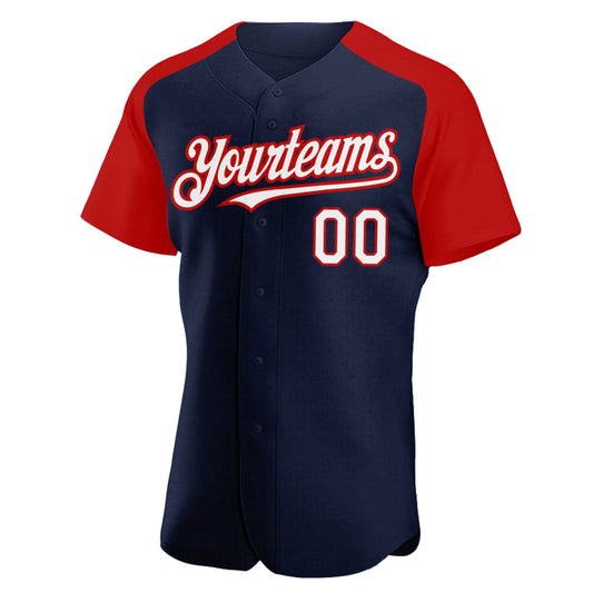 Maxcorners Custom Navy White-Red Authentic Raglan Sleeves Baseball Jersey LM2605