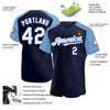 Maxcorners Custom Navy White-Light Blue Authentic Raglan Sleeves Baseball Jersey LM2605