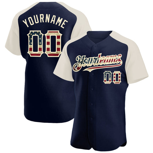 Maxcorners Custom Gray Vintage USA Flag-Black Premium Raglan Sleeves Baseball Jersey LM0210