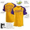 Maxcorners Custom Gold Purple Authentic Raglan Sleeves Baseball Jersey LM2605
