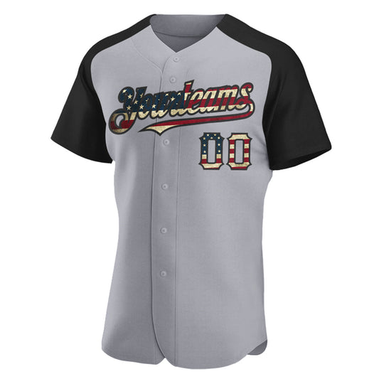 Maxcorners Custom Navy Red Pinstripe Vintage USA Flag-City Cream Premium Baseball Jersey LM0210