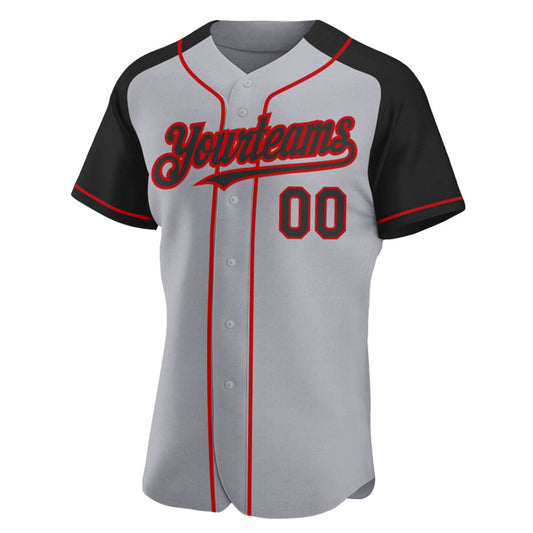 Maxcorners Custom Gray Black-Red Authentic Raglan Sleeves Baseball Jersey LM2605