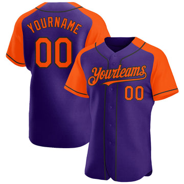 Maxcorners Custom Purple Orange-Black Authentic Raglan Sleeves Baseball Jersey LM2605