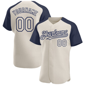 Maxcorners Custom Cream Navy Authentic Raglan Sleeves Baseball Jersey LM2605