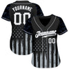 Maxcorners Custom Black White-Gray Camo Raglan Sleeves American Flag Patriotic Authentic Baseball Jersey LM2605