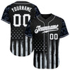 Maxcorners Custom Black White-Gray Camo Raglan Sleeves American Flag Patriotic Authentic Baseball Jersey LM2605