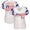 Maxcorners Custom White Red Pinstripe USA Flag-Blue Patriotic Stars & Stripes Raglan Sleeves Authentic Baseball Jersey LM2605