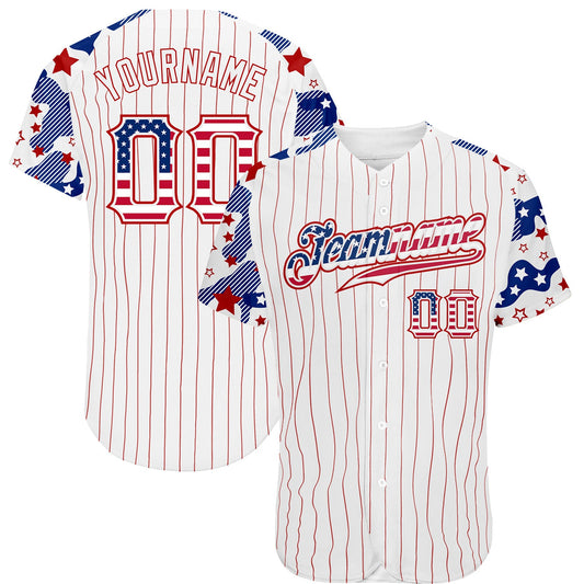 Maxcorners Custom White Red Pinstripe USA Flag-Blue Patriotic Stars & Stripes Raglan Sleeves Authentic Baseball Jersey LM2605