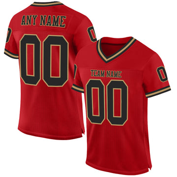 Maxcorners Custom Red Black-Old Gold Mesh Authentic Throwback Football Jersey LM2605